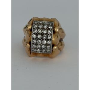 7950- Large Bague Tank Or Jaune Diamants