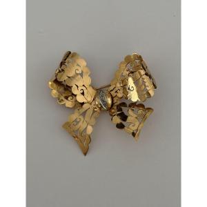 7960- Broche Nœud Vintage Or Jaune