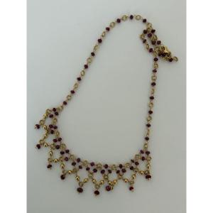 7967—vintage Draped Necklace In Yellow Gold With Rubies