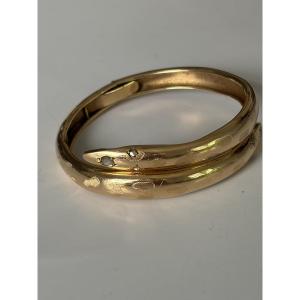 7968 - Antique Yellow Gold Snake Bracelet With Diamonds