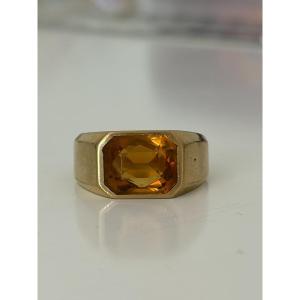 7976 - Yellow Gold Signet Ring With 6.00 Ct Citrine