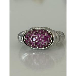 7981 - Vintage White Gold Band Ring With Pink Sapphires
