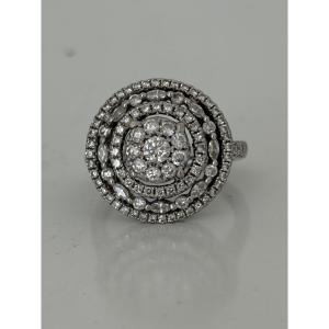 7986 - Vintage Target Ring In White Gold With 1.30 Ct Diamonds
