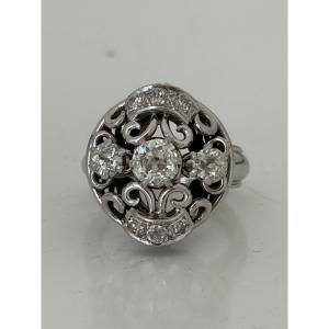 7987 - Vintage Dome Ring In White Gold And Platinum With Diamonds