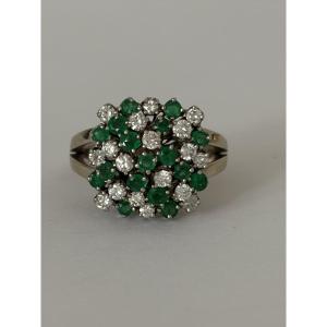 8052 - Platinum Cocktail Ring With Emeralds And Diamonds