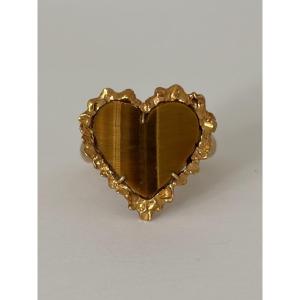 8055 - Vintage Yellow Gold Tiger's Eye Heart Ring