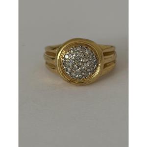 8058- Bague Vintage Or Jaune Godronné Diamants