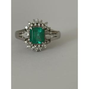 8059- Bague Platine Vintage Emeraude Diamants