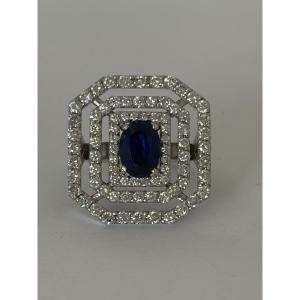 8015- Bague Or Gris Saphir Diamants