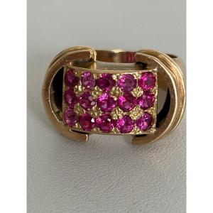 8026 - Yellow Gold Tank Ring With Rubies