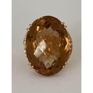 8043 - Striking Vintage Yellow Gold Citrine And Diamond Cocktail Ring