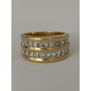 8045 - Wide Yellow Gold Band Ring With 3.00 Ct Diamonds