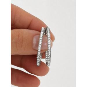 8074- Boucles d'Oreilles Créoles Or Gris Diamants