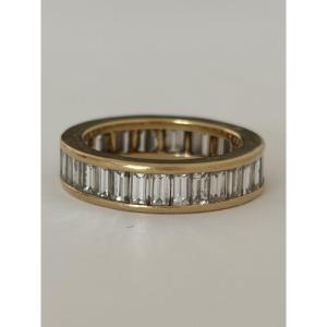 8081- Bague Alliance Américaine Or Jaune Diamants 3,30 ct