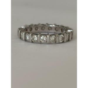 8091- Bague Alliance Américaine Or Gris Diamants 1,50 ct