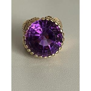 5069- Bague Vintage Or Jaune Torsadé Améthyste