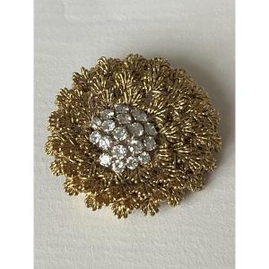 5155- Broche Clip Vintage Or Jaune Diamants