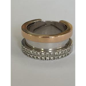 7692- Bague Contemporaine Or Gris et Rose Diamants