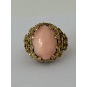 7736- Bague Vintage Or Jaune Texturé Corail