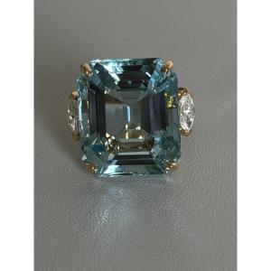 7748 - New 24k Yellow Gold Aquamarine Ring With Diamonds