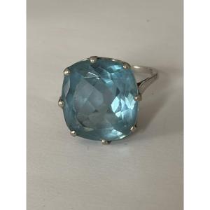 7860- Bague Art Deco Platine Aigue-Marine 14,00 ct