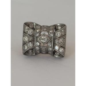 7872- Bague Tank Or Jaune Platine Diamants