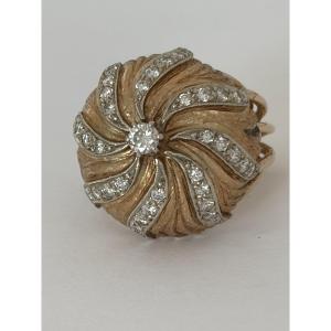 8040- Bague Vintage Or Jaune Diamants (1,50 ct)