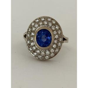 8117- Bague Vintage Or Gris Saphir Diamants