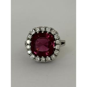 8118 - Vintage White Gold Ring With Tourmaline (8.00 Ct) And Diamonds
