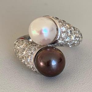 3132- Bague Toi & Moi Perles Diamants