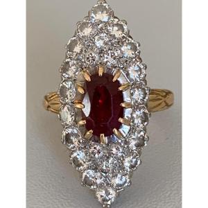 3296- Marquise Yellow Gold Ruby Diamonds