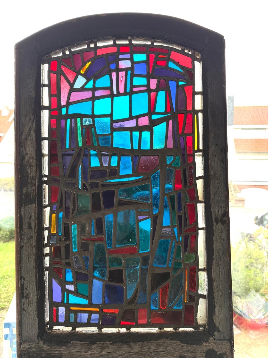 Vintage Stained Glass, Brutalist Style, 1960s-photo-2