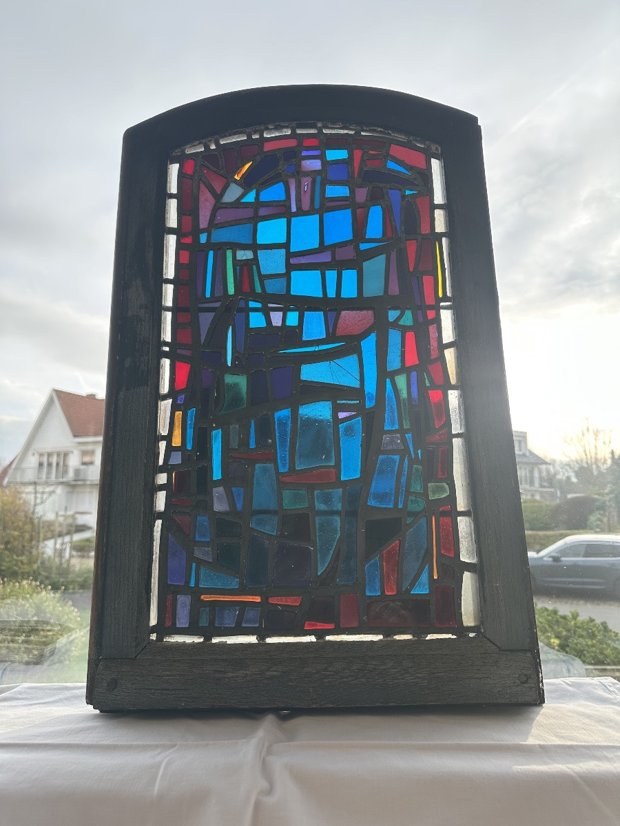 Vintage Stained Glass, Brutalist Style, 1960s-photo-4