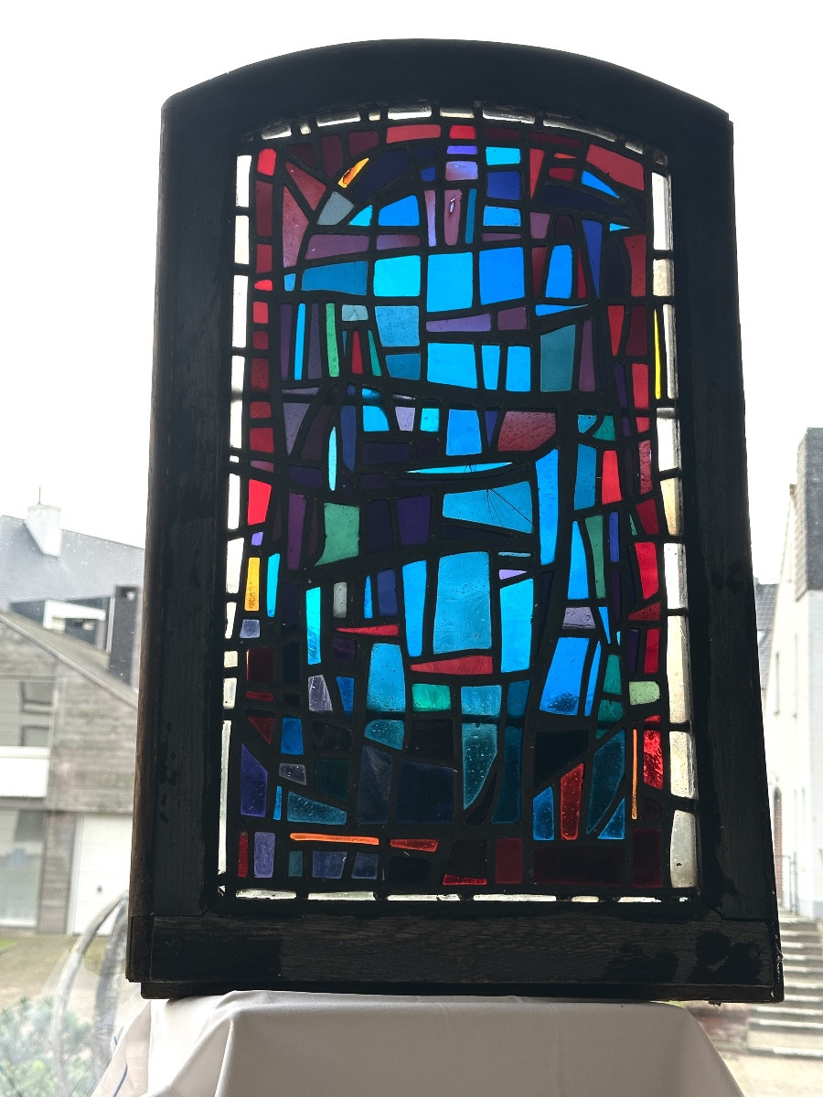 Vintage Stained Glass, Brutalist Style, 1960s