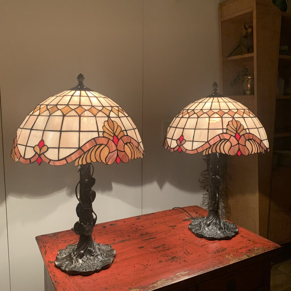 Pair Of Tiffany Style Baroc Table Lamps-photo-3