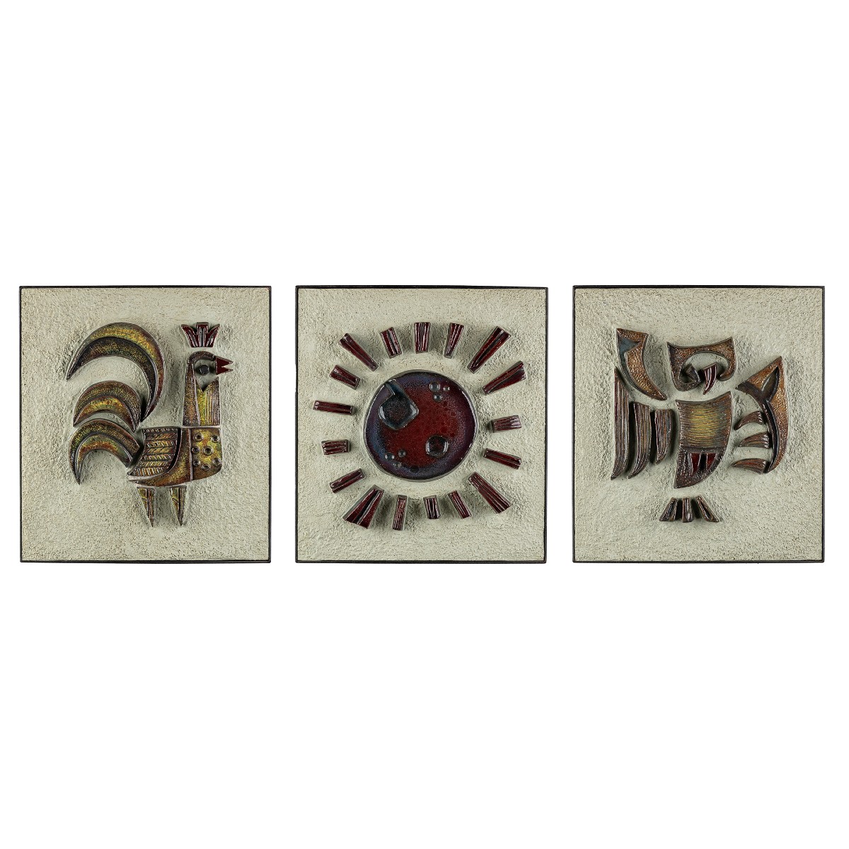 Plaques Murales En Céram'que Coq - Soleil - Hibou' De Paul Vermeire 