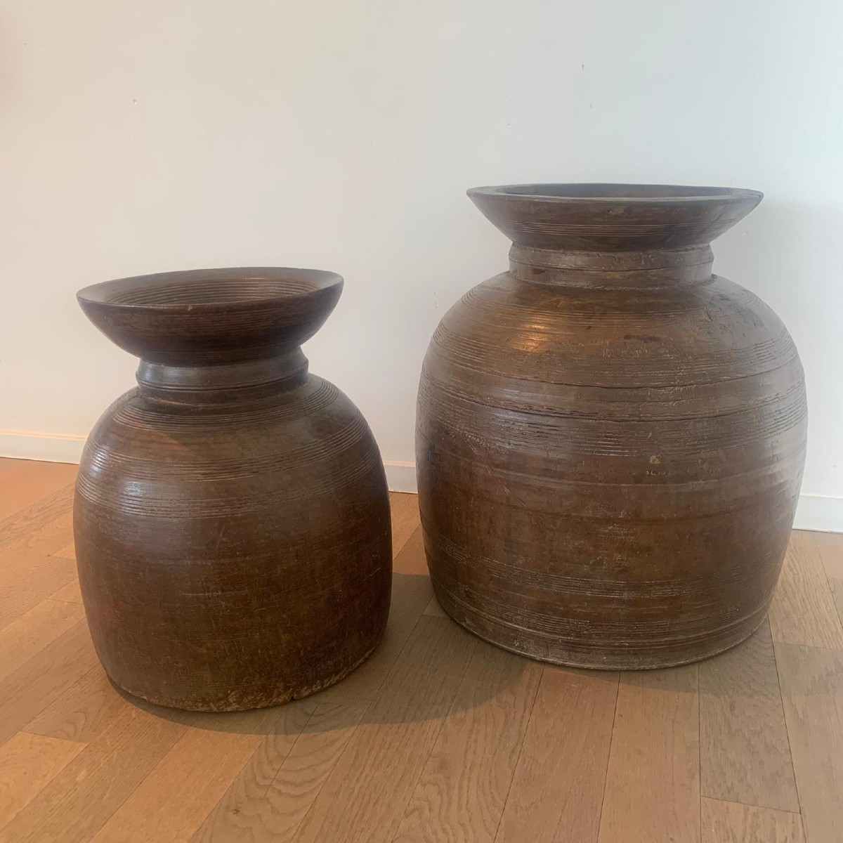 2 Antique Wooden Pitchers  