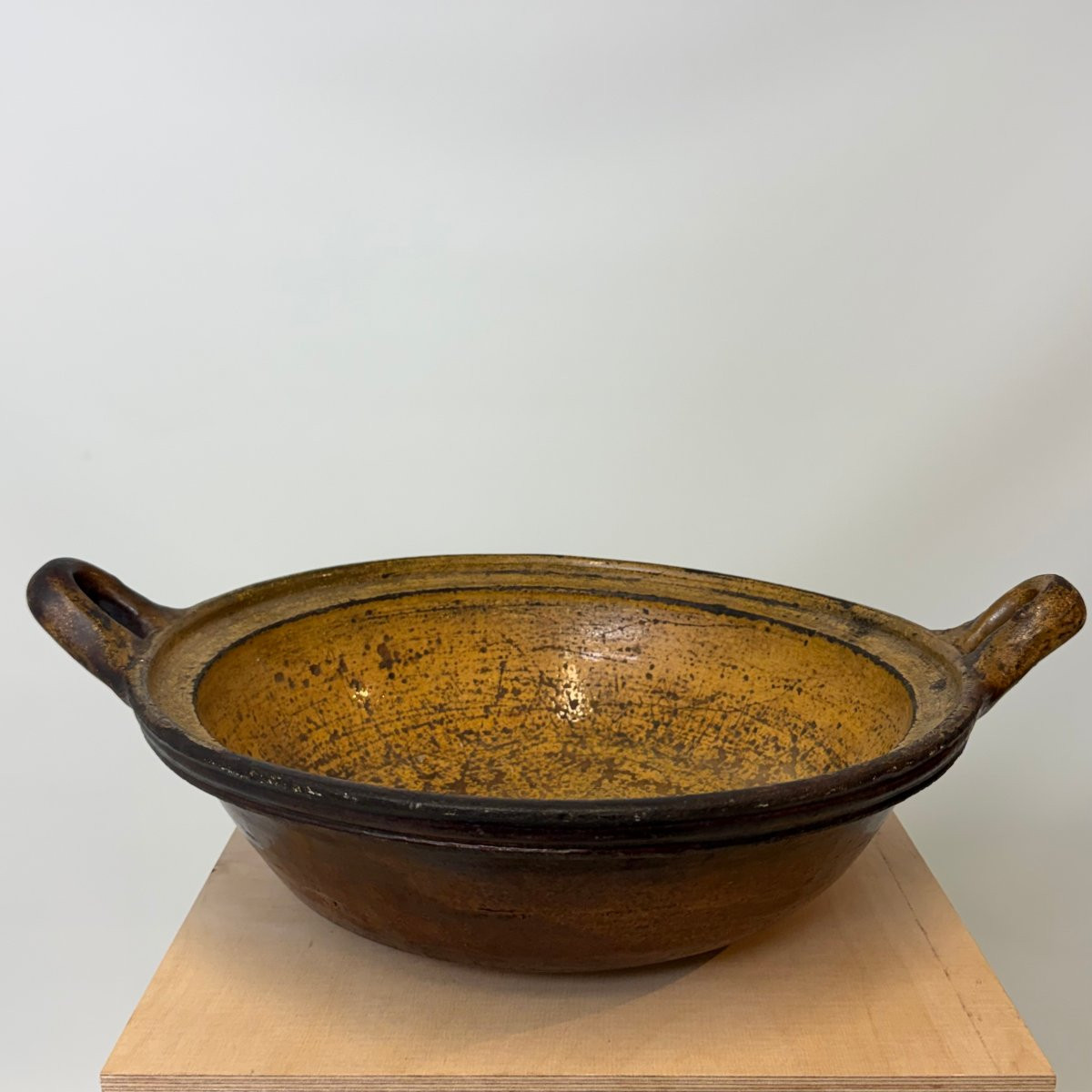 Large Antique Glazed Terracotta Bowl-photo-2