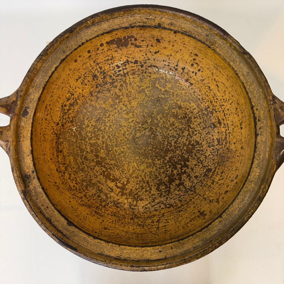 Large Antique Glazed Terracotta Bowl-photo-4