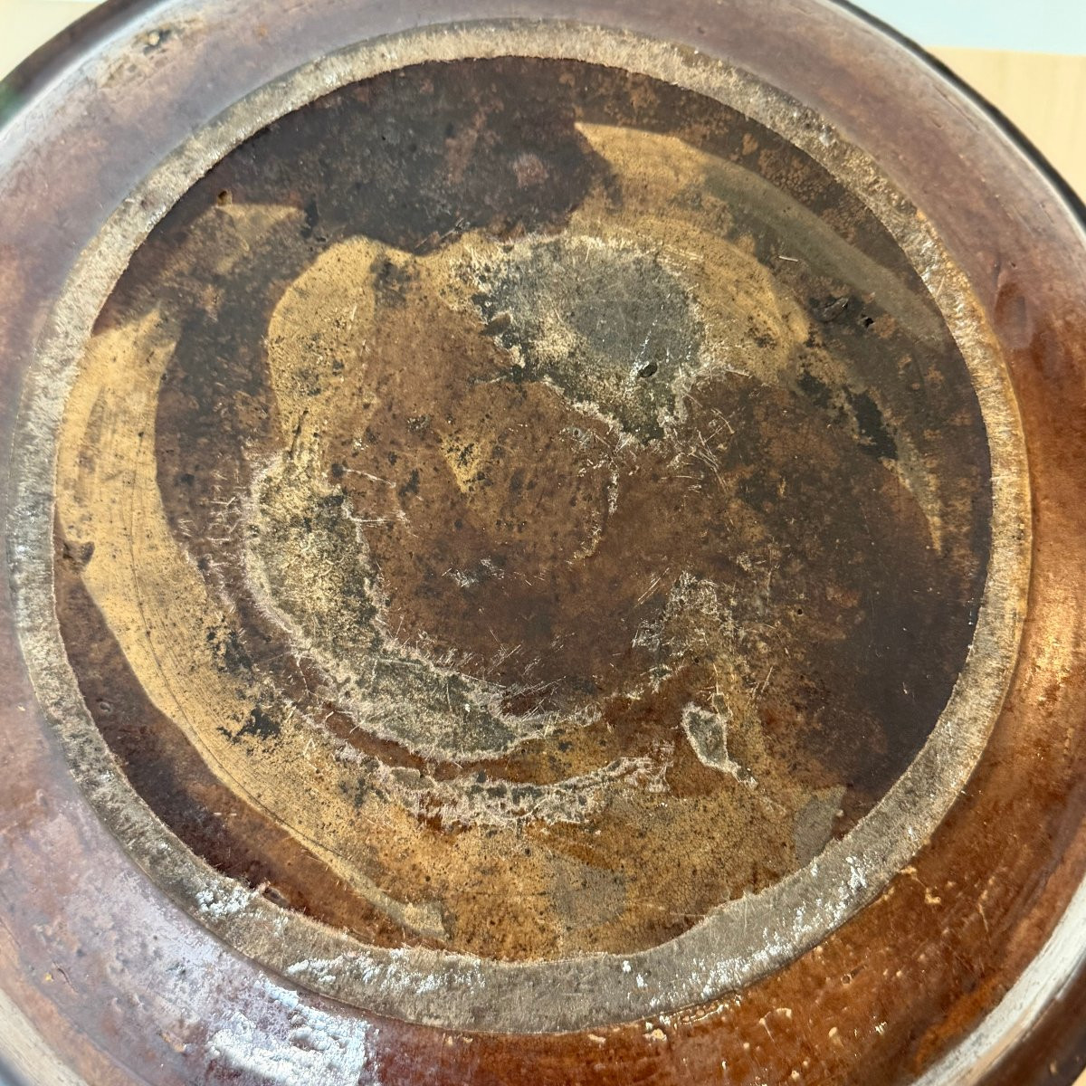 Large Antique Glazed Terracotta Bowl-photo-3