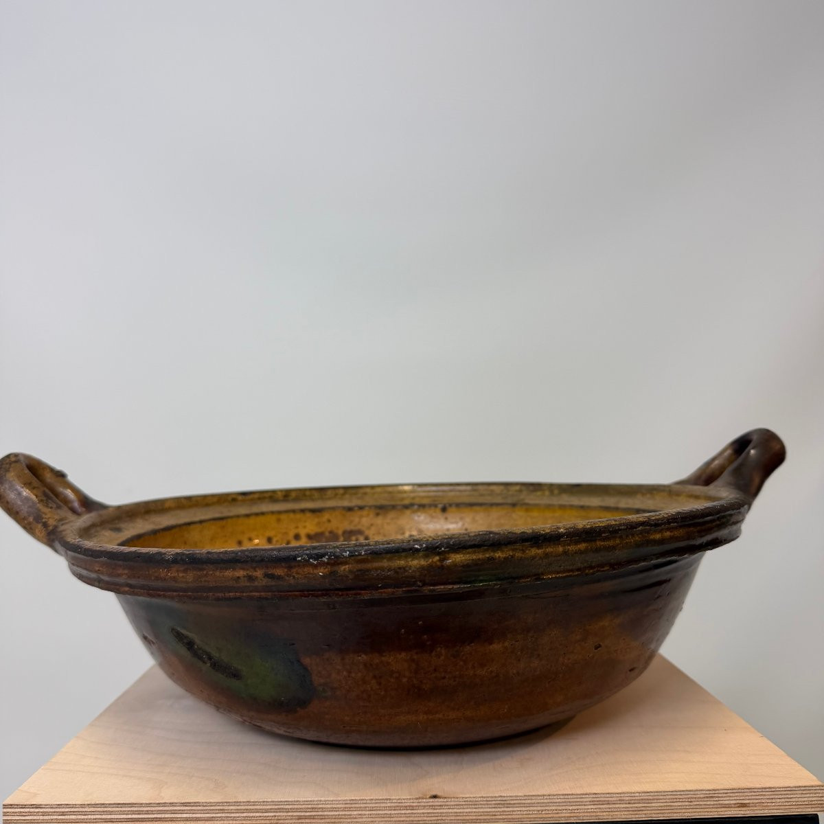 Large Antique Glazed Terracotta Bowl-photo-5