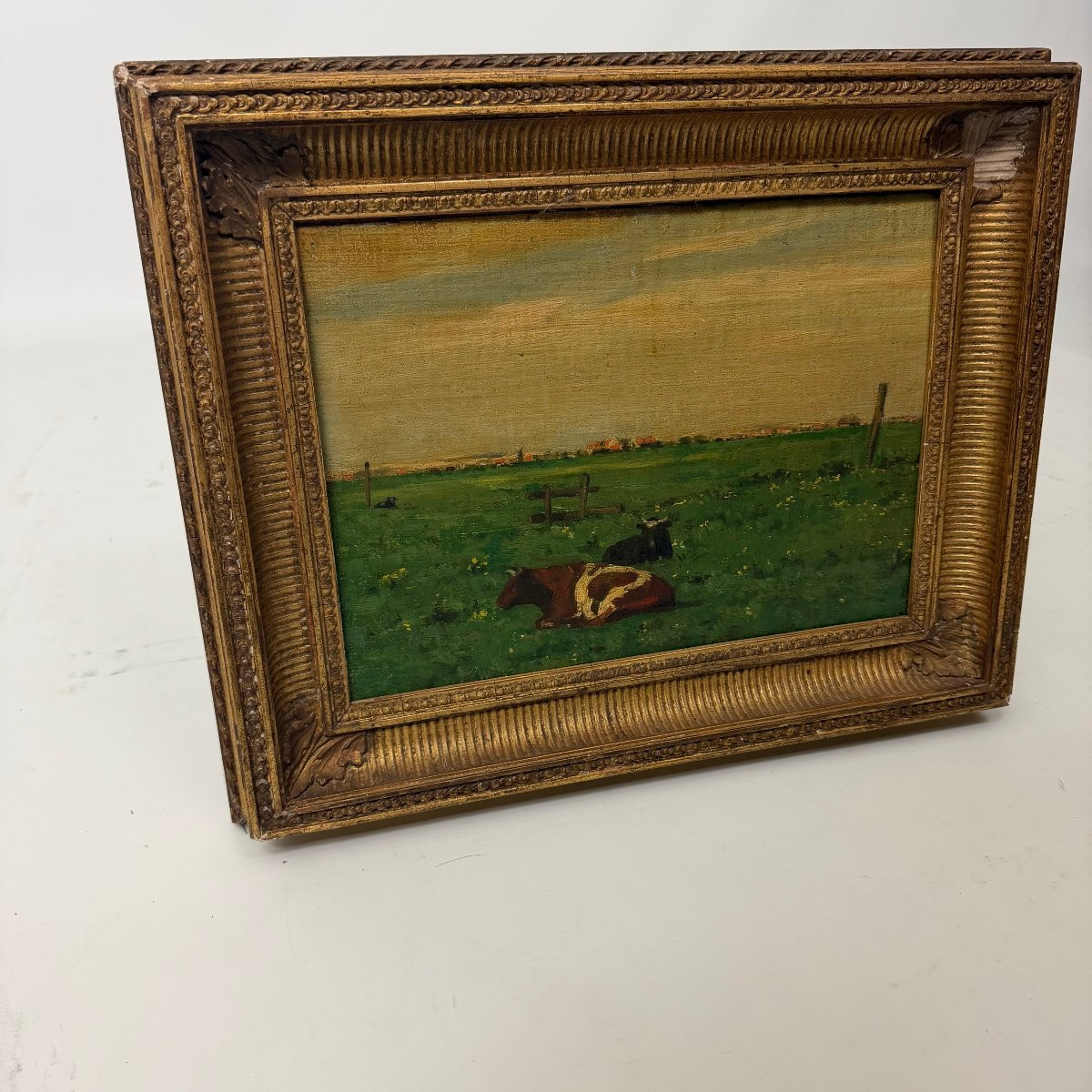 Huile sur panneau, paysage rural de l'École de La Haye -photo-1