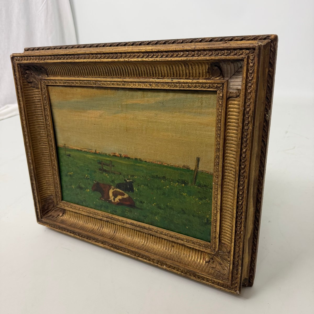 Huile sur panneau, paysage rural de l'École de La Haye -photo-3