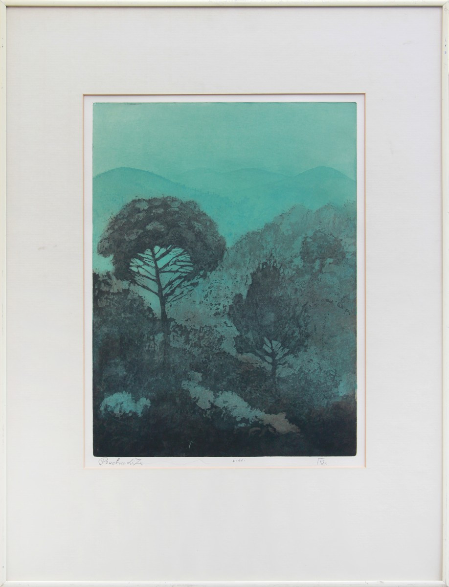 Gravure en couleur « Crépuscule en Provence » par Willy Belinfante-Sauerbier 