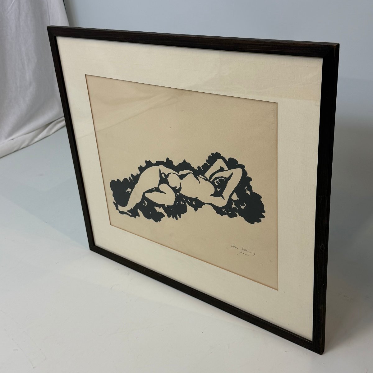 Linogravure « nu allongé » par Maurice Van Saene -photo-3