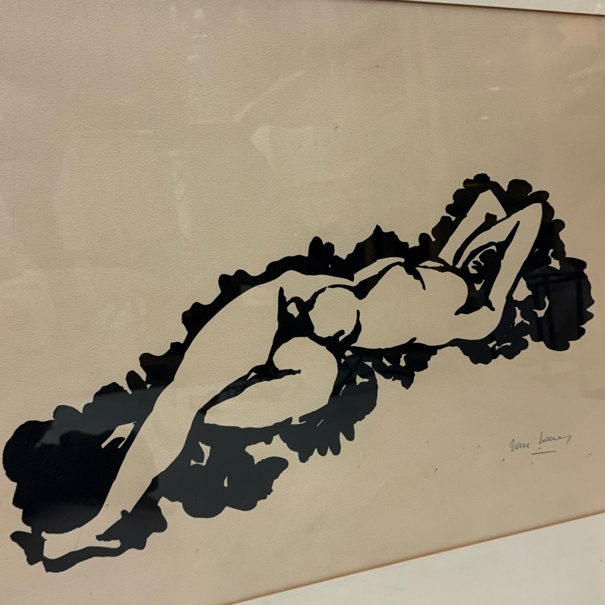 Linogravure « nu allongé » par Maurice Van Saene -photo-4