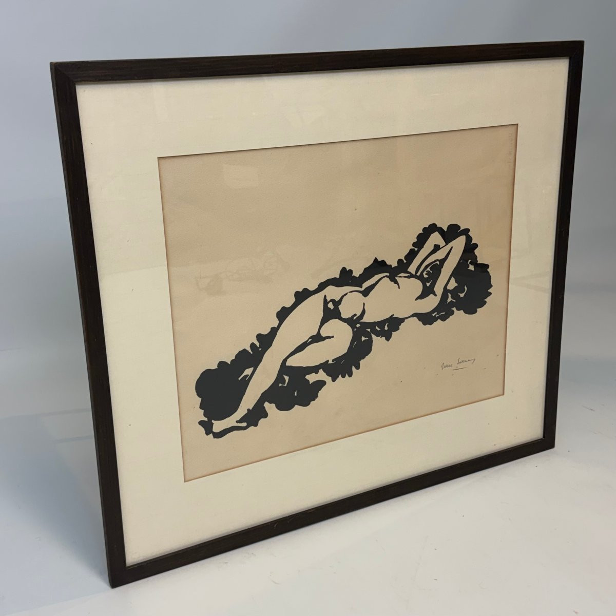 Linogravure « nu allongé » par Maurice Van Saene -photo-1