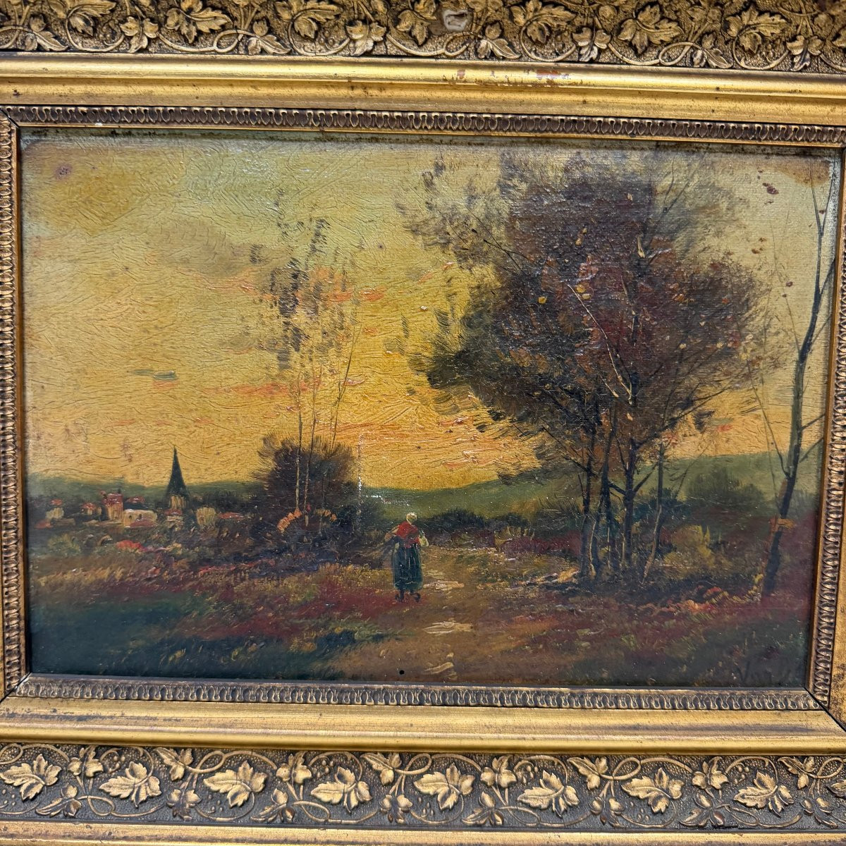 Huile sur toile représentant un paysage rural-photo-2