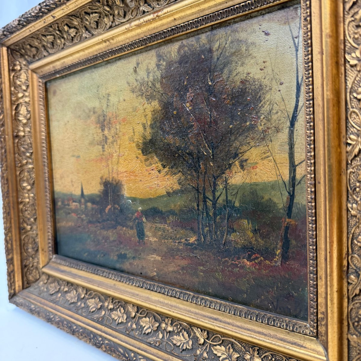 Huile sur toile représentant un paysage rural-photo-4