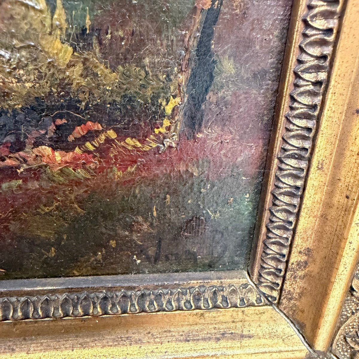 Huile sur toile représentant un paysage rural-photo-2